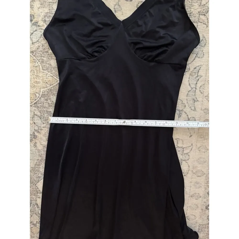Vanity Fair Black Silky Nylon Slip Dress Nightgown Women’s 36 90s Vintage